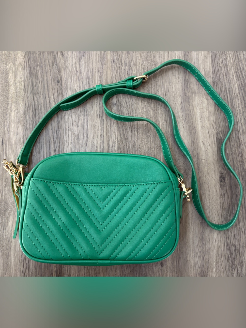 Green Quilted Crossbody Bag with Gold Accent